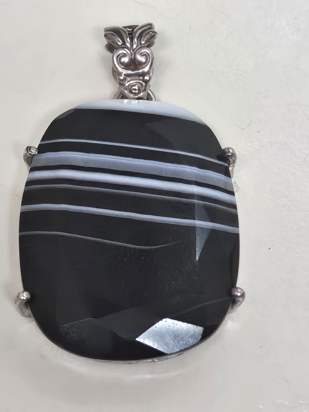 925 Sterling Silver Botswana Agate Pendant Faceted